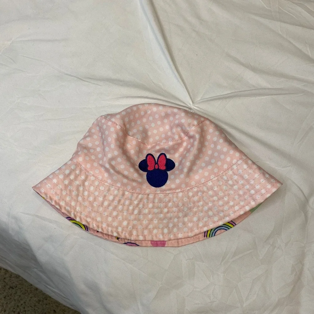 Disney Minnie Mouse Reversible Bucket‎ Hat Girls One Size Pink Rainbow Polka Dot